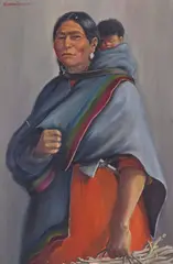So-mu-sá-ki (Carries Water Woman), Crow Indian by Elizabeth Lochrie, oil on Masonite, sold Feb 2023