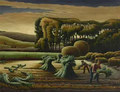 Aaron Gunn Pyle, Harvest Scene, egg tempera on board