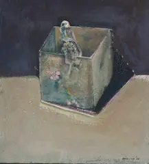 Arthur Okamura, Bird Box, oil on board