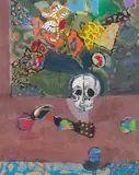 Arthur Okamura, Ornamented Skull, oil and gouache on colored paper