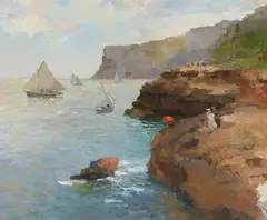 Jose Luis Checa, Mar y Rocas, oil on canvas
