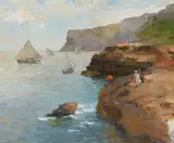 Jose Luis Checa, Mar y Rocas, oil on canvas