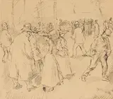 R.A. Augustus Edwin John O.M., Meeting in the Park, circa 1890, ink on paper