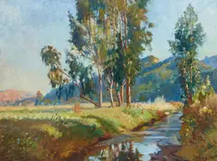 Adolf M. Brougier, Eucalyptus Along a Brook (Santa Barbara), oil on canvas