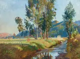 Adolf M. Brougier, Eucalyptus Along a Brook (Santa Barbara), oil on canvas