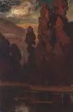 Giuseppe Cadenasso, Twilight Trees with Pond, oil on canvas