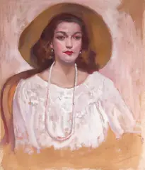 Portrait of a Woman in a Hat by Alson S. Clark, oil on canvas, sold Nov 2023