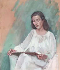 Woman with a Fan and Woman Reading (a group of two) by Alson S. Clark, offered Nov 2023