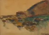 Arthur Dominique Rozaire, The Wave, Santa Monica and Seascapes (a group of four), first oil on panel, second and third oil on board, fourth watercolor on paper