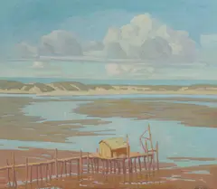 Ralph William Holmes, Dock at Low Tide (Morro Bay), oil on canvas