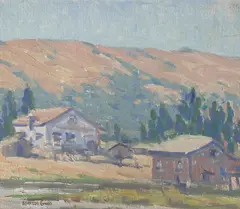 Rinaldo Cuneo, Houses and Hills, oil on canvas laid to board