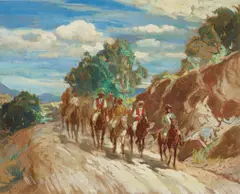 Carl Oscar Borg, Morning Ride, Hollywood Hills, gouache on gray paper