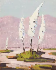 Conrad Buff, Landscape with Chaparral Yucca, oil on paper laid to board