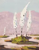 Conrad Buff, Landscape with Chaparral Yucca, oil on paper laid to board