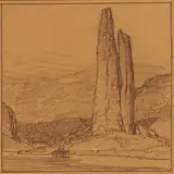 Edgar Alwin Payne, Two Riders in a Western Landscape, pencil on brown paper