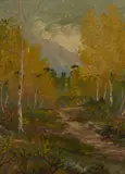 Various Artists, Fall in Rocky Mountain National Park and Fall on the Path (a group of two), first oil on canvasboard, second oil on board