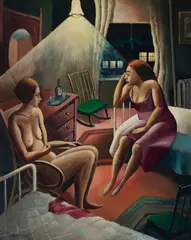 Fred Gardner, Hotel Room, The Red Veil, and The Couple (a group of three), first oil on canvas, second and third gouache on paper