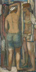 Philip Latimer Dike, Figures (At the Beach), oil on Masonite