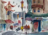 Harold Gretzner, Chinatown (San Francisco), watercolor and pencil on paper