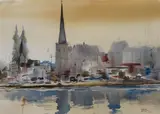 Harold Gretzner, Lake Merritt, watercolor on paper