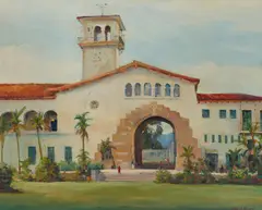 Frederick Doyle Penney, Santa Barbara Courthouse, oil on canvas laid to Masonite