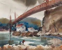 Harold Gretzner, Golden Gate Bridge (San Francisco), watercolor on paper