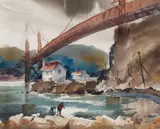 Harold Gretzner, Golden Gate Bridge (San Francisco), watercolor on paper