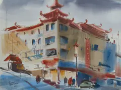 Harold Gretzner, Chinatown, watercolor and pencil on paper