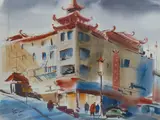 Harold Gretzner, Chinatown, watercolor and pencil on paper