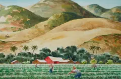Henry Gasser, Field Workers Near Ventura, watercolor on paper