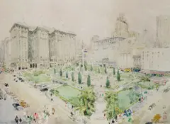 Chen Chi, Union Square (San Francisco), watercolor on paper