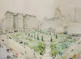 Chen Chi, Union Square (San Francisco), watercolor on paper