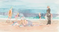David Philip Levine, Brighton Beach, watercolor and pencil on paper
