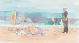 David Philip Levine, Brighton Beach, watercolor and pencil on paper