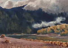 Stanley Wood, River Landscape, watercolor on paper