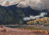 Stanley Wood, River Landscape, watercolor on paper