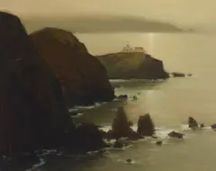 Brian Blood, At Bonita Lighthouse, oil on canvasboard