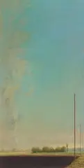 Michael Tompkins, Vertical Landscape (Farmland with Trees and Poles), oil on paperboard