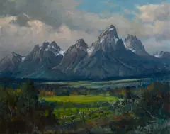 A View of the Tetons by Alexander Dzigurski, oil on canvas, offered Nov 2023