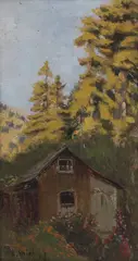 Ludmilla Welch, Cottage in Windy Gulch Near Stinson Beach, oil on board