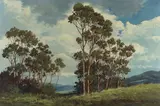 Ray Swanson, Eucalyptus in a Southern California Landscape, oil on canvas