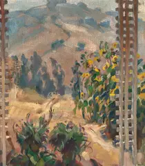 Sunflowers in a Southern California Garden by Edouard Vysekal, oil on canvas laid to board, sold Nov 2023