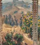 Edouard Vysekal, Sunflowers in a Southern California Garden, oil on canvas laid to board
