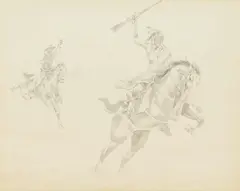 Herman Wendelborg Hansen, Cowboy Pursuing an Indian, pencil and wash on board