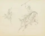 Herman Wendelborg Hansen, Cowboy Pursuing an Indian, pencil and wash on board
