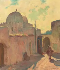 Le Mosque, Tangier, Morocco by Gordon Coutts, oil on canvas, sold Nov 2023
