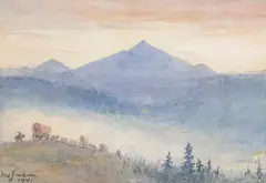 William Henry Jackson, Laramie Peak, Wyoming, Descending LaBonte Hill, August 12, 1866, watercolor on paper