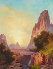 Robert Atkinson Fox, Waterfall in a Canyon, circa 1885, oil on canvas