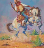 Bronco (A Study for Pulp Magazine's Cover) by Gayle Porter Hoskins, oil on board, sold Nov 2023