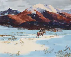 Kenneth Sawyer, Cowboys in the Snow, acrylic on board